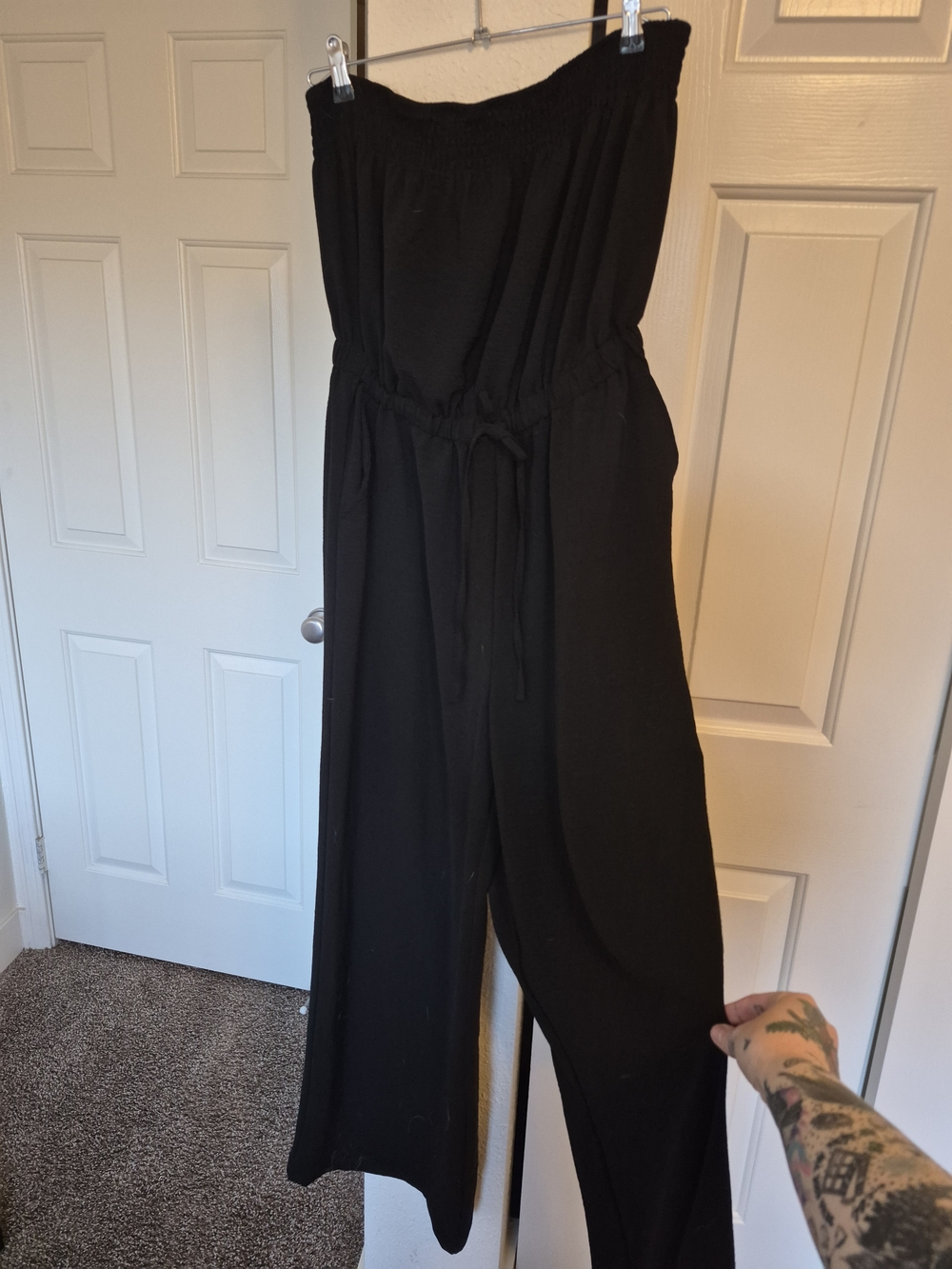 No Boundaries Black Strapless Wide-Leg Jumpsuit with Drawstring Waist